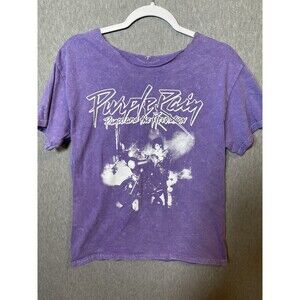 Prince Purple Rain T-Shirt M Official & Approved Purple Acid Wash Women's Crop